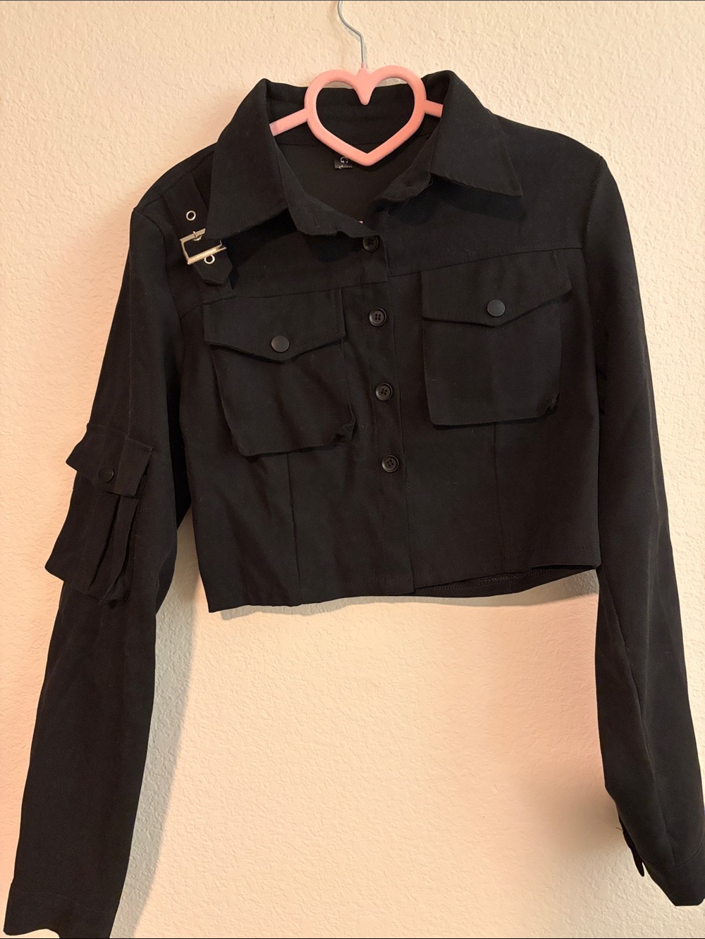 Black Cropped Edgy Utility Jacket